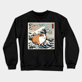 Vintage Funny Guinea Pig Adorable Guinea Pig Mom in the Great Wave Crewneck Sweatshirt